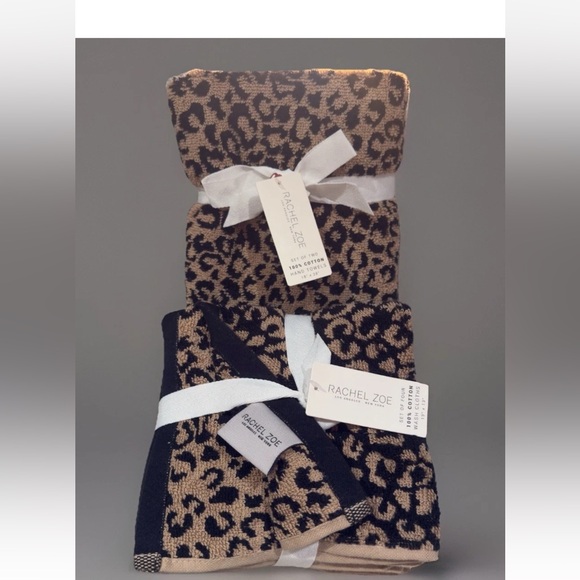 Rachel Zoe 6 Pc Set Leopard Cheetah Animal Print Bath Hand Towels Washcloths NWT - Picture 1 of 6
